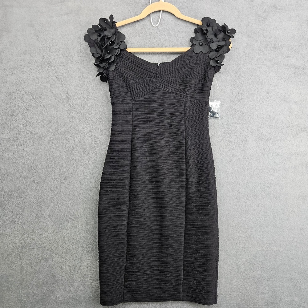 Maeve Anthropologie Black Floral Applique Sheath Dress Size 2 Romantic Goth